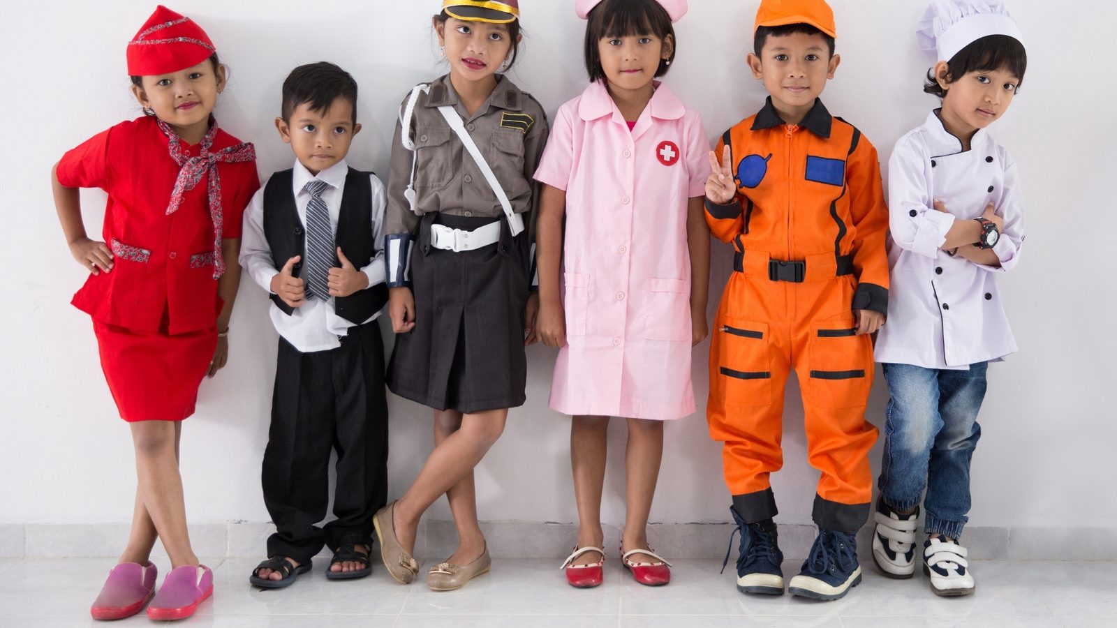 Preschool children dressed up as different professions